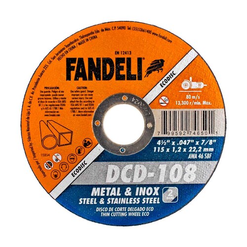 Paq. 25 Pzas. Disco Corte Delgado Metal  DCD-108 4 1/2 Pulgadas Fandeli 74650