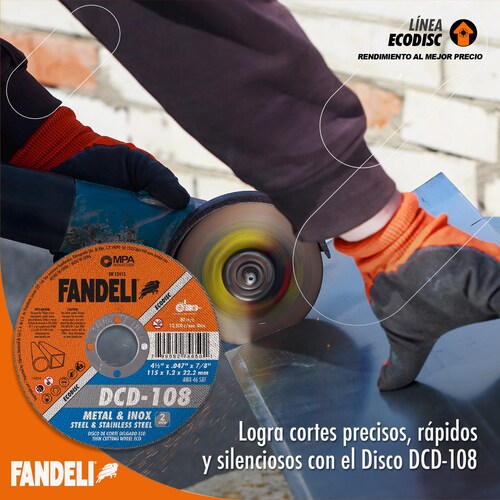 Paq. 25 Pzas. Disco Corte Delgado Metal  DCD-108 4 1/2 Pulgadas Fandeli 74650