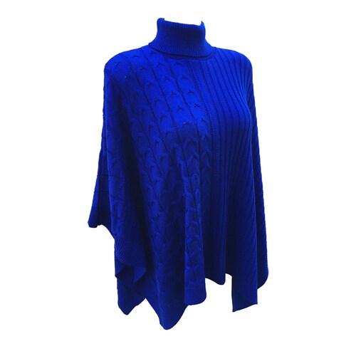 Capa Corta Cuello Alto Poncho para Dama Tela Tejida Color Azul Rey.