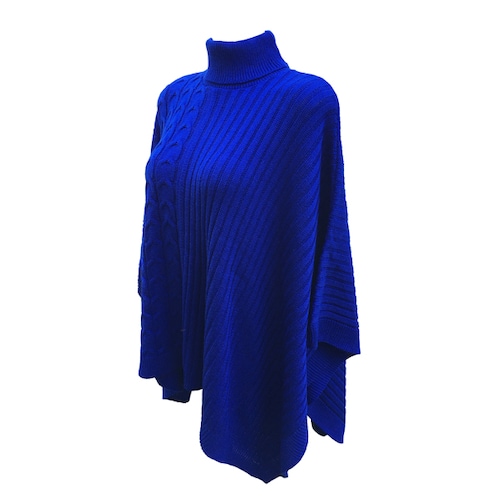 Capa Corta Cuello Alto Poncho para Dama Tela Tejida Color Azul Rey.