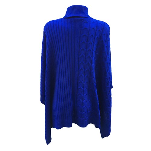 Capa Corta Cuello Alto Poncho para Dama Tela Tejida Color Azul Rey.