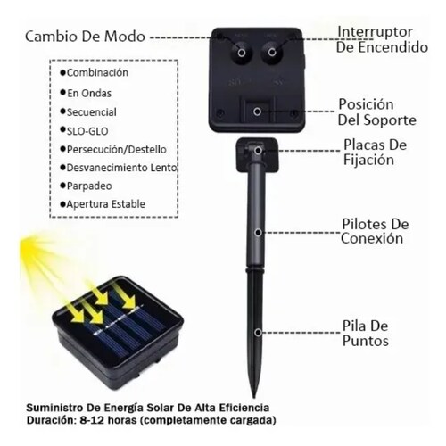 Led Solar Cadena Luces Navidad Decoración Exterior 20m200led.
