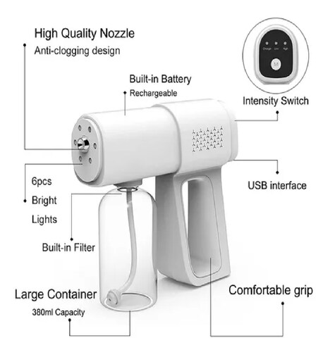 Desinfectante Pistola Sanitizante Nano Blu Spray Inalambrica