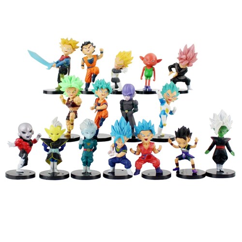 Kit 16 Juguetes Muñecos Dragon Ball Super Goku, Vegeta, Trunks, Jiren y Black Goku