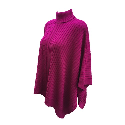 Capa Corta Cuello Alto Poncho para Dama Tela Tejida Color Fiusha.