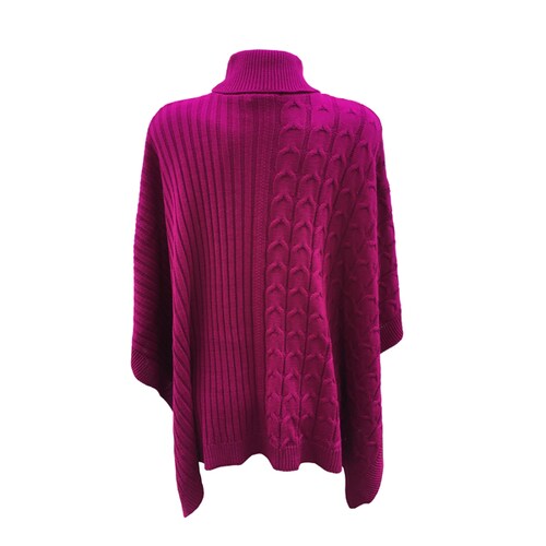Capa Corta Cuello Alto Poncho para Dama Tela Tejida Color Fiusha.