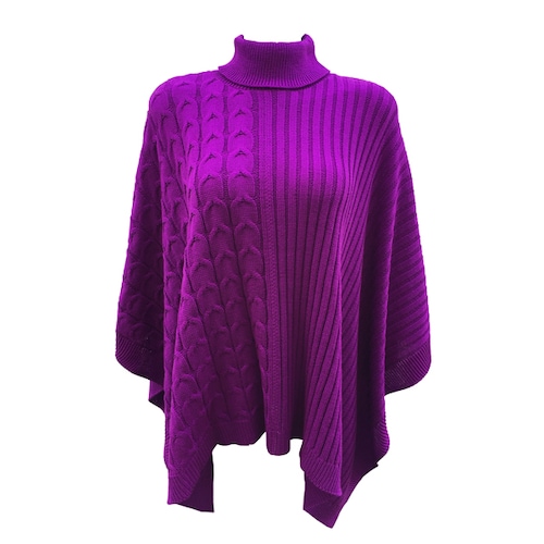 Capa Corta Cuello Alto Poncho para Dama Tela Tejida Color Magenta.