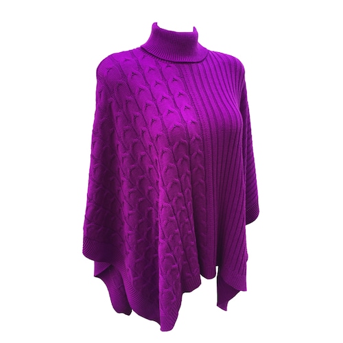 Capa Corta Cuello Alto Poncho para Dama Tela Tejida Color Magenta.