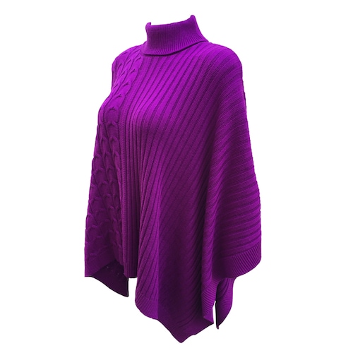 Capa Corta Cuello Alto Poncho para Dama Tela Tejida Color Magenta.