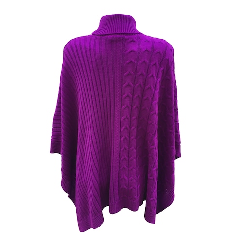 Capa Corta Cuello Alto Poncho para Dama Tela Tejida Color Magenta.