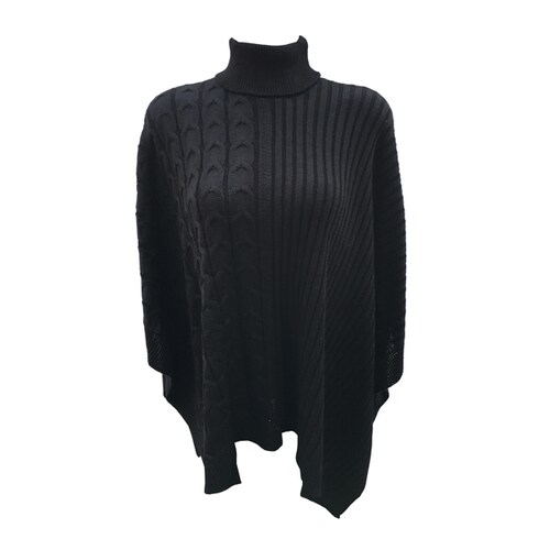 Capa Corta Cuello Alto Poncho para Dama Tela Tejida Color Negro