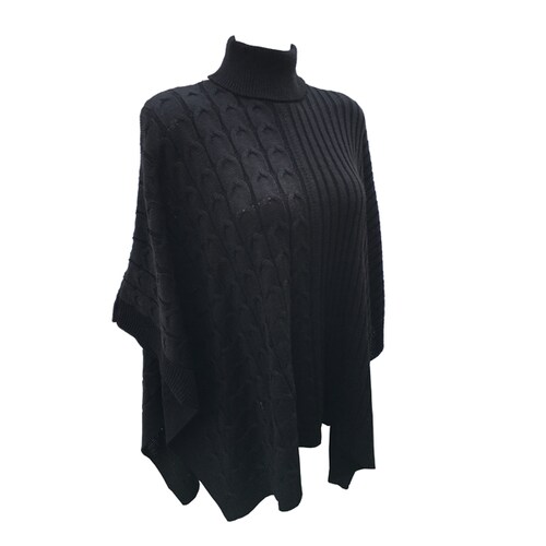 Capa Corta Cuello Alto Poncho para Dama Tela Tejida Color Negro