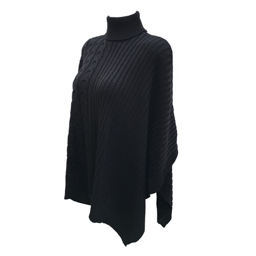 Capa Corta Cuello Alto Poncho para Dama Tela Tejida Color Negro
