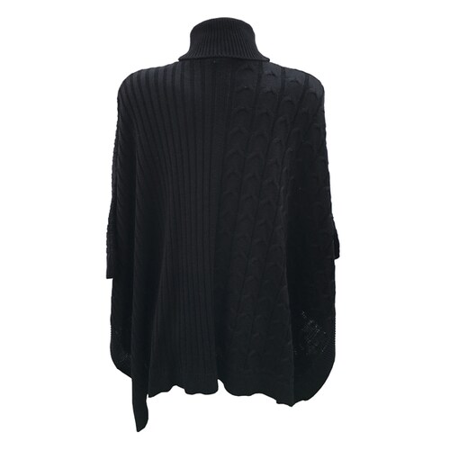 Capa Corta Cuello Alto Poncho para Dama Tela Tejida Color Negro