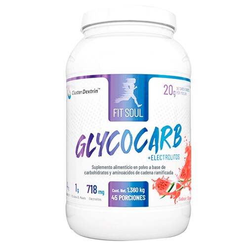 Fit Soul Glycocarb + Electrolitos + Carbohidratos Suplemento Alimenticio Energético 1.36 Kg Hidratante, Resistencia y Energía SABOR SANDIA
