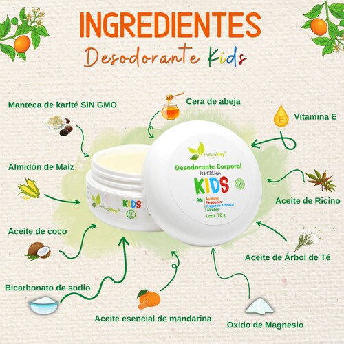 NaturalDry - 3  Desodorantes corporal en crema para niño - Sin aluminio - Neutraliza el mal olor