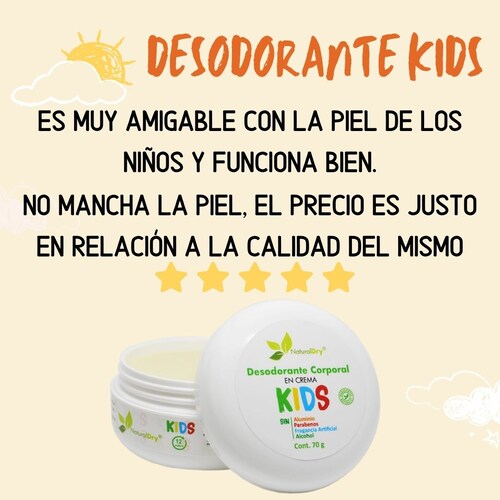 NaturalDry - 3  Desodorantes corporal en crema para niño - Sin aluminio - Neutraliza el mal olor