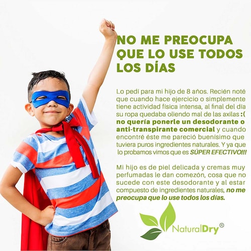 NaturalDry - 3  Desodorantes corporal en crema para niño - Sin aluminio - Neutraliza el mal olor