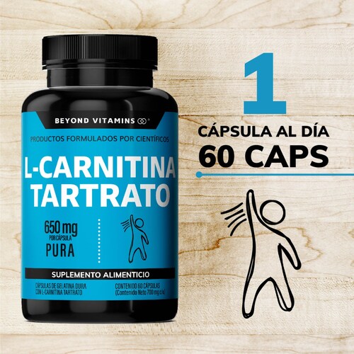 Suplemento Alimenticio Beyond Vitamins L-Carnitina Tartrato 100% puro de  650mg 60 cpsulas.