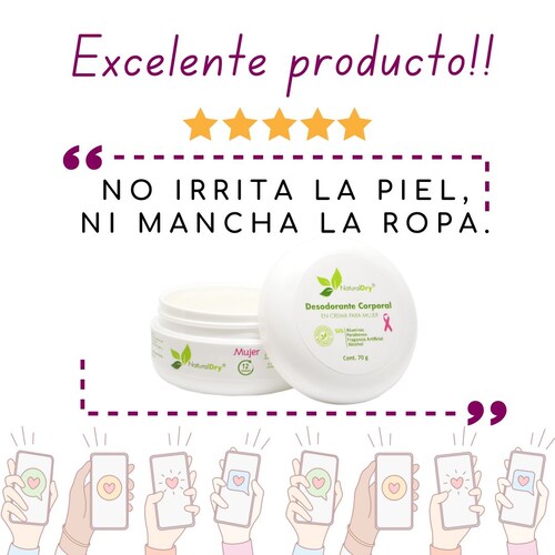 NatrualDry - 2 Desodorantes corporal en crema para mujer - Sin aluminio - Neutraliza el mal olor
