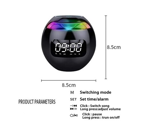 Altavoz Bluetooth Portátil Con Reloj Digital Negro