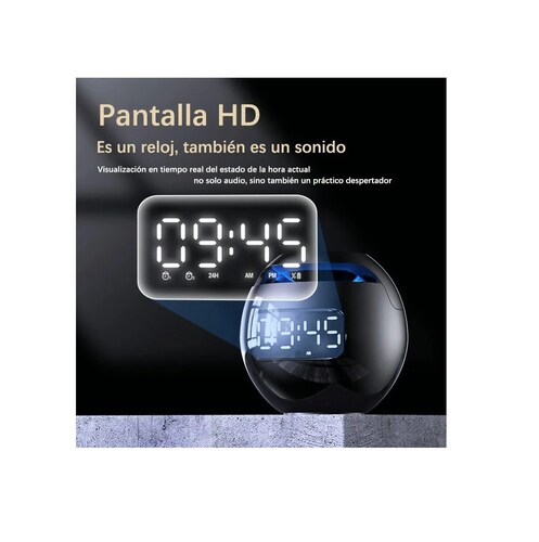 Altavoz Bluetooth Portátil Con Reloj Digital Negro