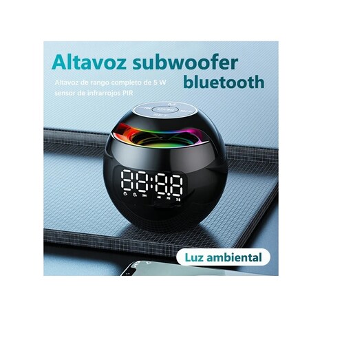 Altavoz Bluetooth Portátil Con Reloj Digital Negro