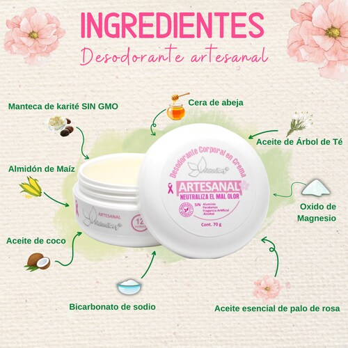 NaturalDry - 1  Desodorante corporal en crema para mujer artesanal - Sin aluminio - Neutraliza el mal olor