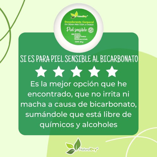NaturalDry - 1 Desodorante corporal en crema piel sensible toda la familia - Sin aluminio - Neutraliza el mal olor