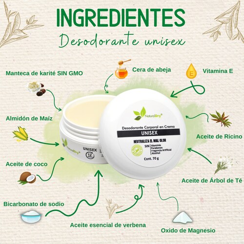 NaturalDry - 1 Desodorante corporal en crema Unisex - Sin aluminio - Neutraliza el mal olor