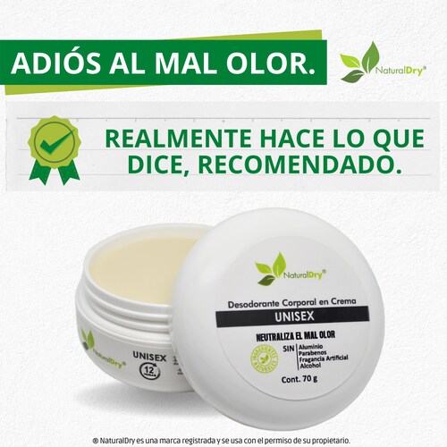 NaturalDry - 1 Desodorante corporal en crema Unisex - Sin aluminio - Neutraliza el mal olor
