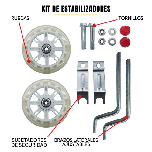 Llantitas Llantas Entrenadoras Bicicleta Con Luz Bici Rod 12-20 Blancas