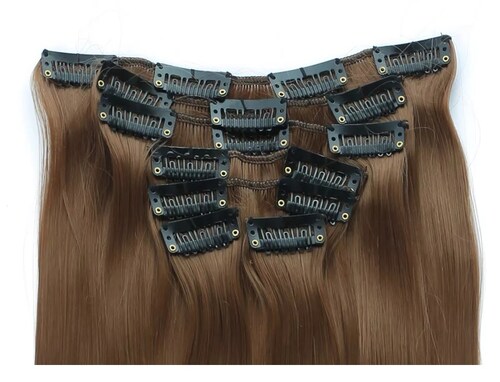 Extensiones De Cabello Sintético Set de 7 piezas con clips ONDULADA 7-6 CASTAÑO OBSCURO MEDIO