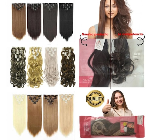 Extensiones De Cabello Sintético Set de 7 piezas con clips LACIA 7-1B NEGRO