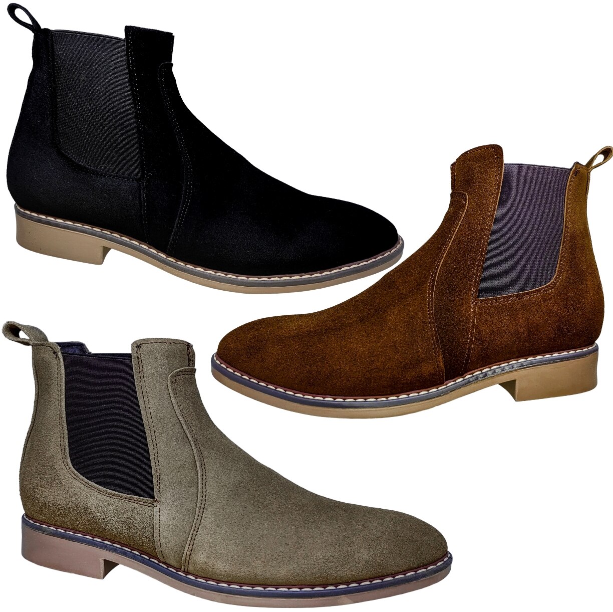 Botines Chelsea de Gamuza Punta Redonda y Suela de Hule Color Gris