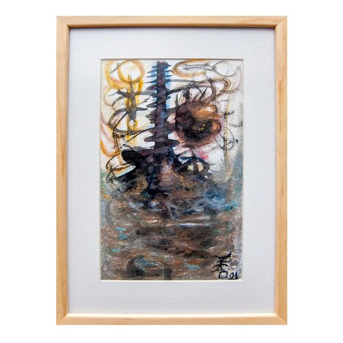 Pintura original - Técnica mixta - Bosque de Columna - 16 X 25 cm - Cuadro decorativo