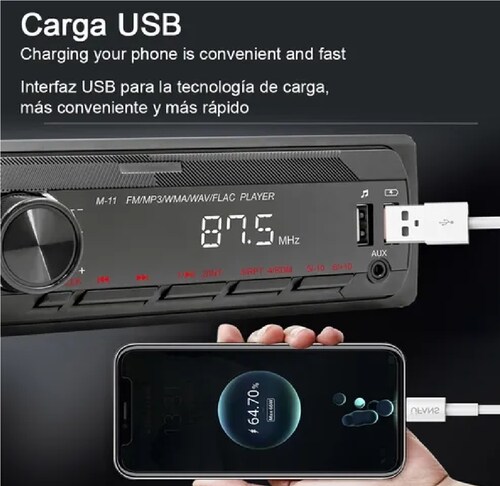 Auto Estereo Coche Reproductor Mp3 Radio Con Bt Aux Usb Sd