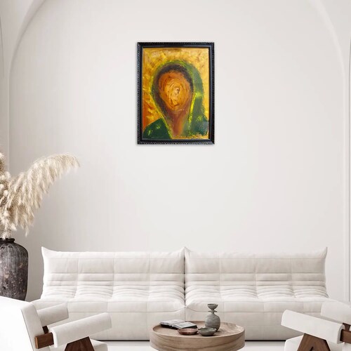 Pintura original - Técnica con pigmento sobre papel - Virgen - 76 x 56 cm - Cuadro decorativo