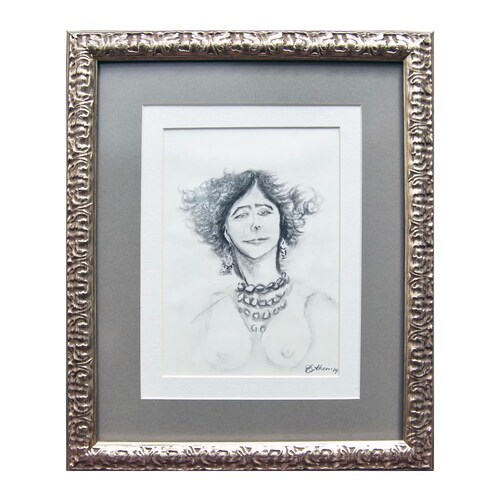Pintura original - Carboncillo - Mujer de Principios del Siglo XXI - 34 x 21 cm - Cuadro decorativo