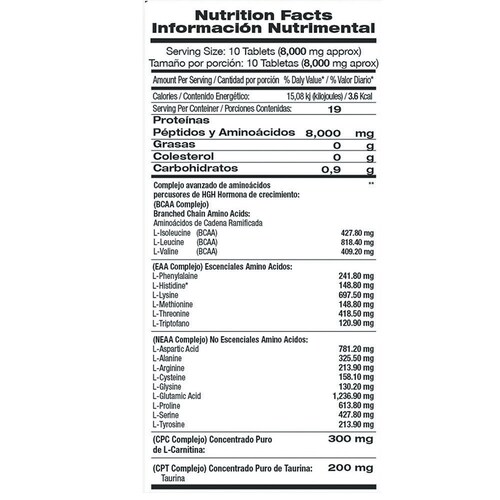 L-amino 8,000 Tabletas Masticables De Aminoácidos Carnitina
