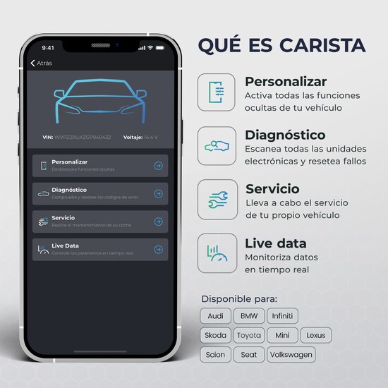 Carista Escáner Automotriz OBD2 - Todos Protocolos - BT - Android