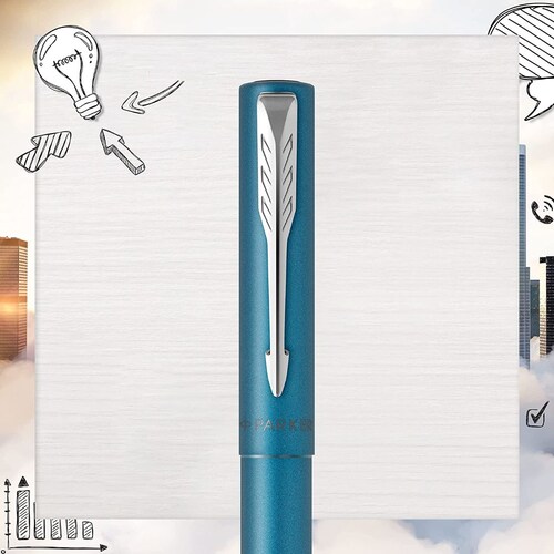 Pluma estilográfica Parker Vector XL | Lacado verde azulado metálico | Punta fina con recambio de tinta azul | Caja de regalo