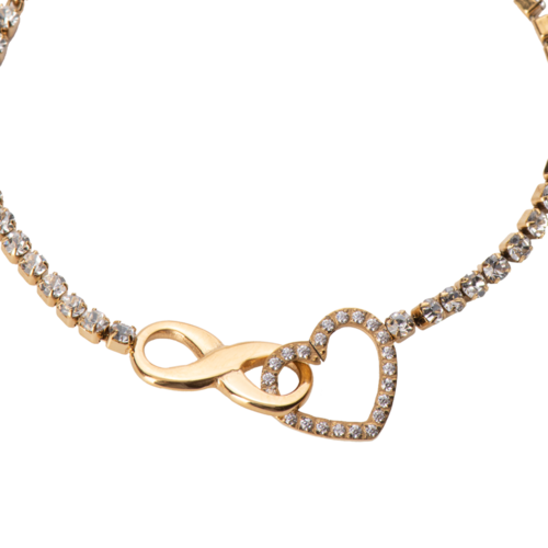 LuckyLy Pulseras Mujer con Dije de Corazón e Infinito , Brazalete de Acero Inoxidable con Baño de Oro 18k y Zirconia Cúbica - Modelo Nia.