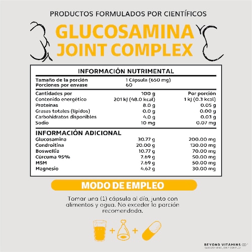 Suplemento Alimenticio Beyond Vitamins Glucosamina y Cúrcuma 60 cápsulas