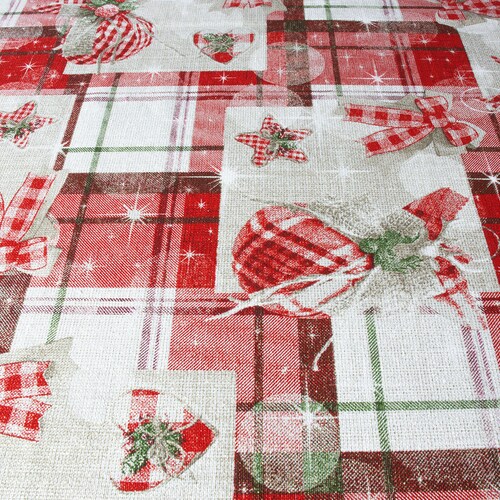 Decoración para Mesa Mantel rectangular para mesa, Rojo/esferas, Adorno Navideño, Algodón, 270 cm largo, Navidad
