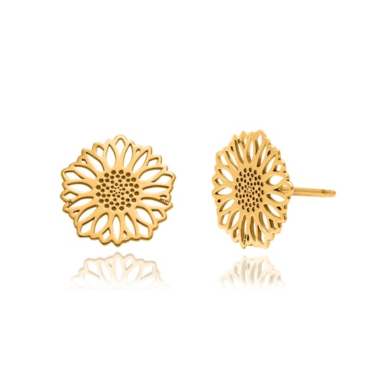 Set dije y aretes de poste Girasol de plata .925 con baño de oro, Joyería  para