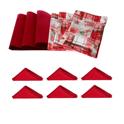 Decoración de mesa, Set Mantel de invierno rectangular para mesa, rojo/esferas, Algodón, 270 cm + 6 manteles individuales doble cara + 6 servilletas de tela, Navidad