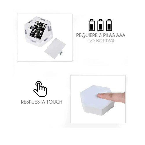 Lamparas Luz Led Touch Hexagono Multicolor Control Remoto 3 Piezas