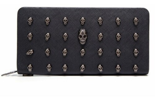 Cartera Vintage Para Mujer Con Cremallera Y Tachuelas Negra
