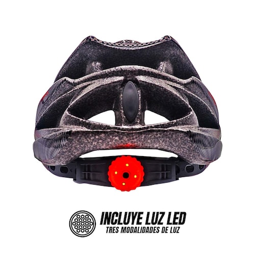 Casco Bicicleta Montaña Ciclismo Ajustable Luz Led Unitalla Negro con línea Roja
